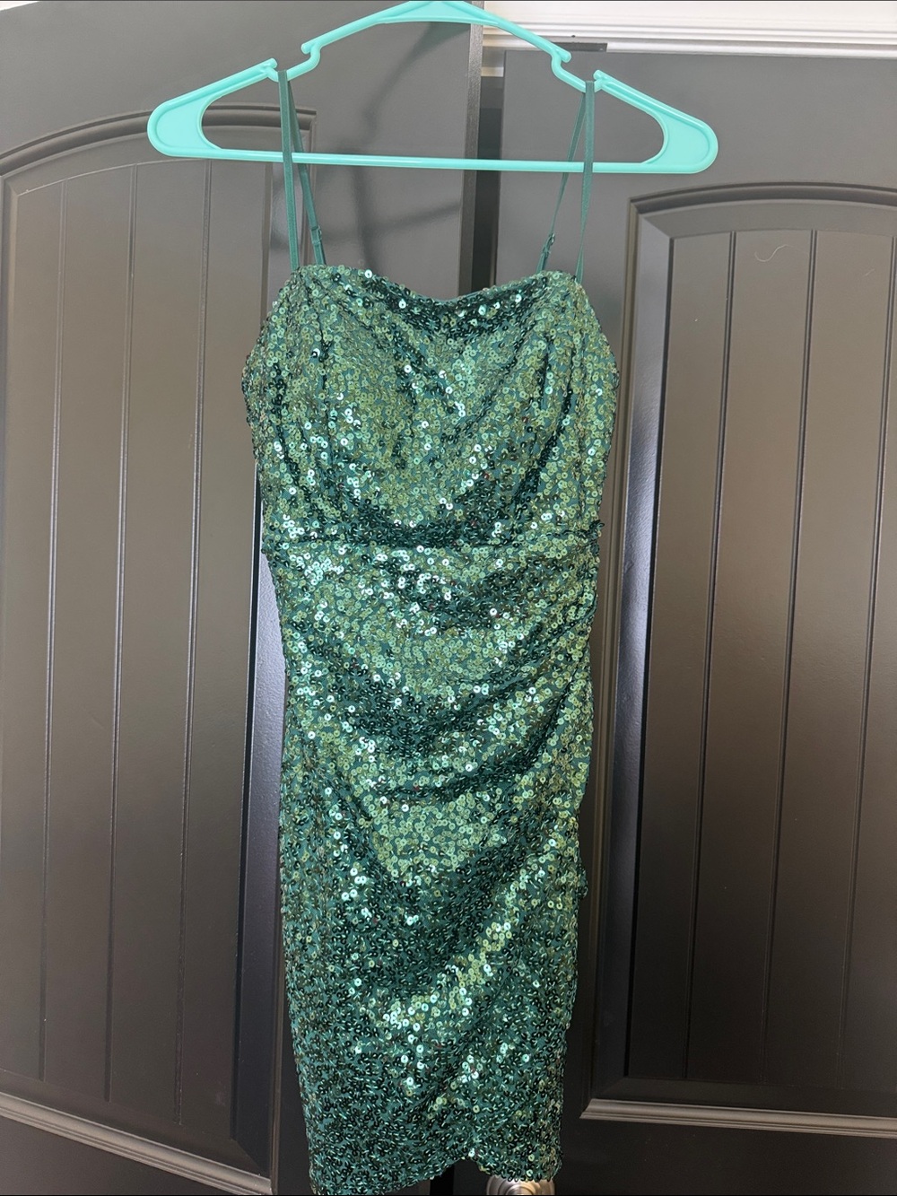 Green Sequin Mini Slip Dress with Spaghetti Straps
